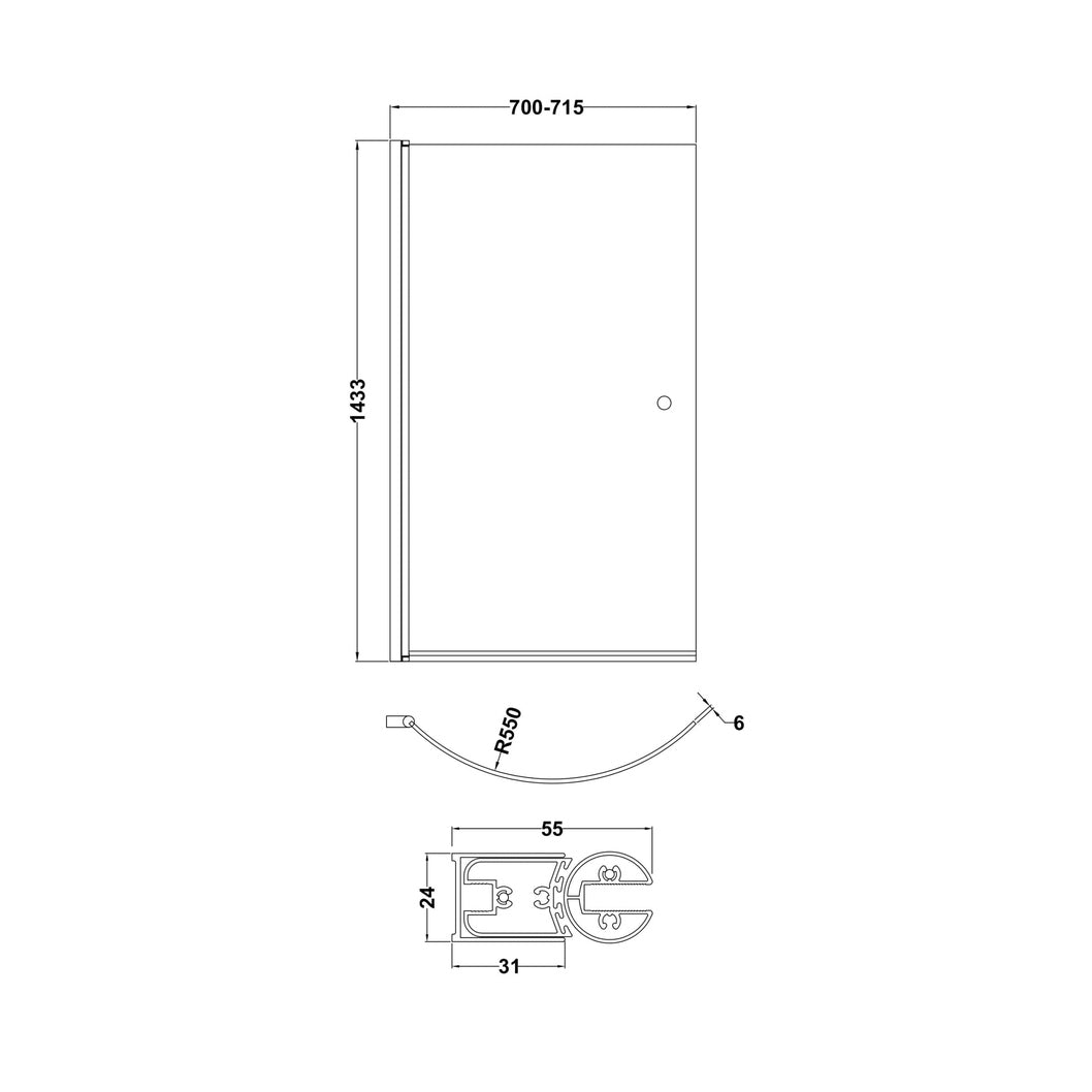 Nuie Curved P-bath Screen With Knob Contemporary Chrome Aluminium 1433x715x185mm - JJ Building Materials