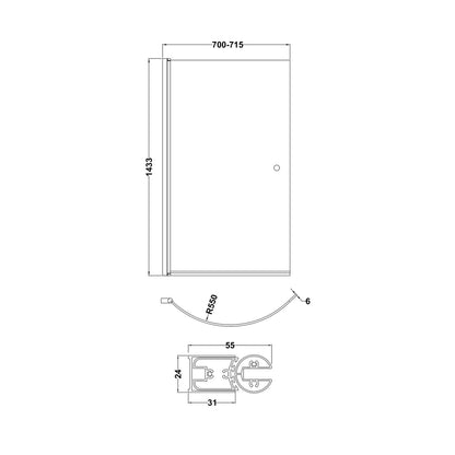 Nuie Curved P-bath Screen With Knob Contemporary Chrome Aluminium 1433x715x185mm - JJ Building Materials