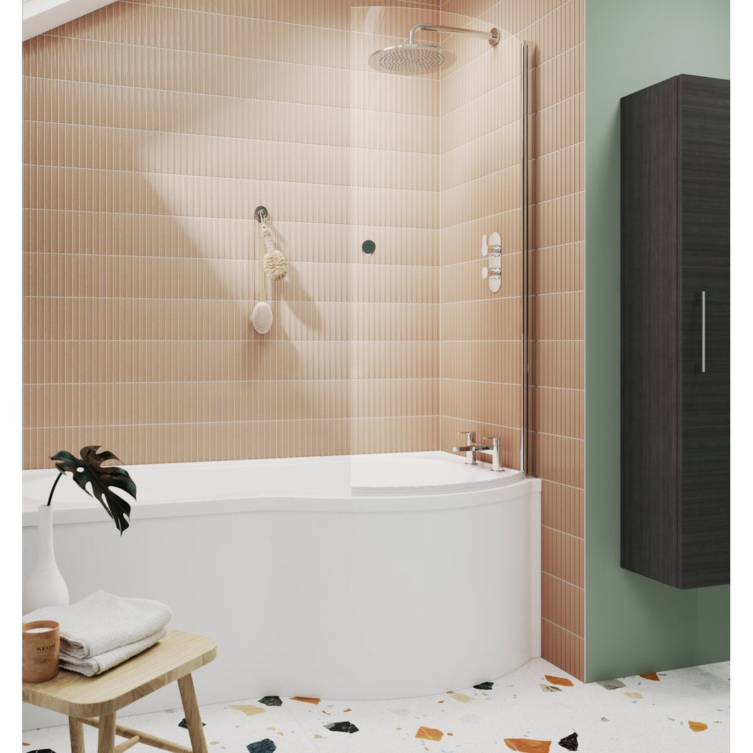 Nuie Curved P-bath Screen With Knob Contemporary Chrome Aluminium 1433x715x185mm - JJ Building Materials