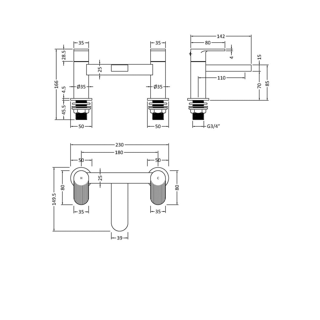 Nuie Cyprus Deck Mounted Bath Filler Contemporary Brushed Brass Brass 116x230x142mm - JJ Building Materials