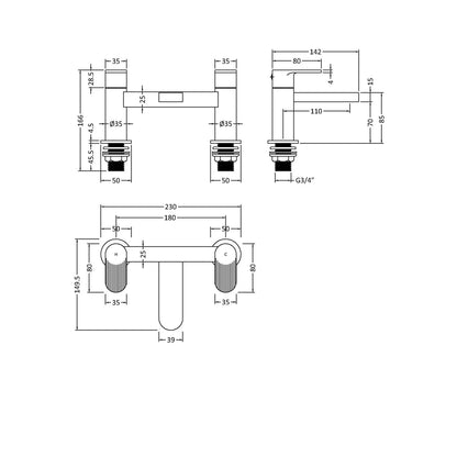 Nuie Cyprus Deck Mounted Bath Filler Contemporary Brushed Bronze Brass 116x230x142mm - JJ Building Materials