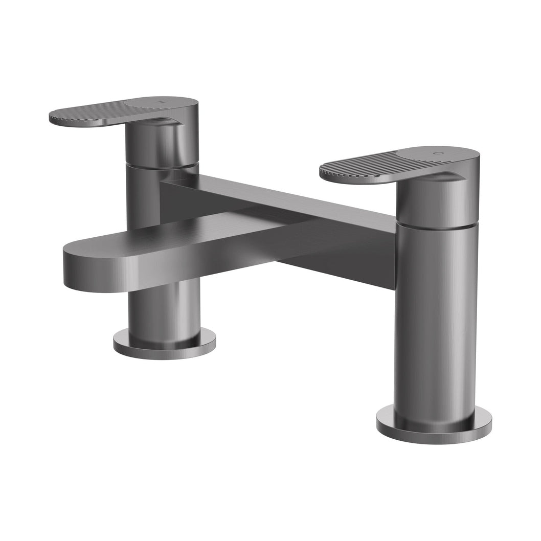 Nuie Cyprus Deck Mounted Bath Filler Contemporary Brushed Pewter Brass 116x230x142mm - JJ Building Materials