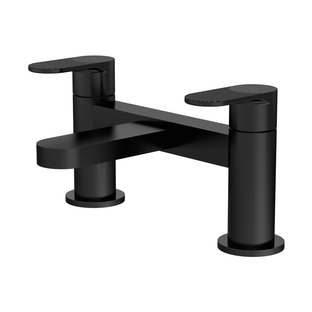 Nuie Cyprus Deck Mounted Bath Filler Contemporary Matt Black Brass 116x230x142mm - JJ Building Materials