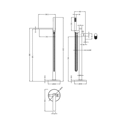 Nuie Cyprus Freestanding Bath Shower Mixer With Kit Contemporary Matt Black Brass 880x200x282mm - JJ Building Materials