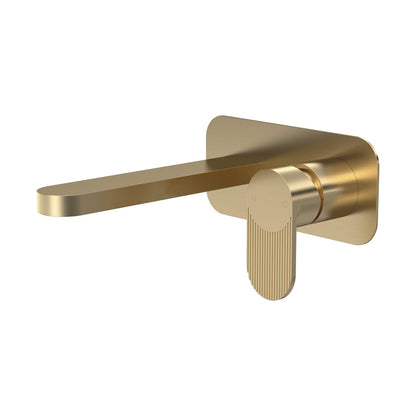 Nuie Cyprus Wall Mounted 2 Tap Hole Basin Mixer With Plate Contemporary Brushed Brass Brass 108x180x193mm - JJ Building Materials
