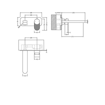 Nuie Cyprus Wall Mounted 2 Tap Hole Basin Mixer With Plate Contemporary Brushed Brass Brass 108x180x193mm - JJ Building Materials