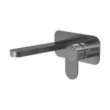 Nuie Cyprus Wall Mounted 2 Tap Hole Basin Mixer With Plate Contemporary Brushed Pewter Brass 108x180x193mm - JJ Building Materials