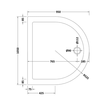 Nuie D Shape Trays D Shape Shower Tray 1050mm Contemporary White Acrylic Capped ABS Caco3 And Pu - JJ Building Materials
