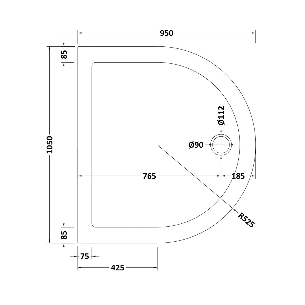 Nuie D Shape Trays D Shaped Shower Tray Contemporary Grey Slate Acrylic Capped ABS Caco3 And Pu - JJ Building Materials