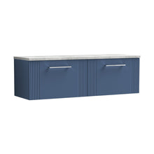 Nuie Deco 1200 Wall Hung 2-drawer Vanity & Laminate Worktop Contemporary Satin Blue MFC Painted Gloss 405x1215x455mm - DPF394LBG2 - JJ Building Materials