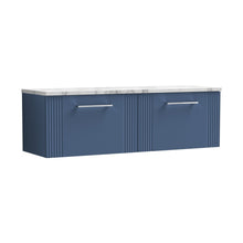 Nuie Deco 1200 Wall Hung 2-drawer Vanity & Laminate Worktop Contemporary Satin Blue MFC Painted Gloss 405x1215x455mm - DPF394LCM2 - JJ Building Materials