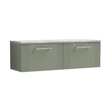 Nuie Deco 1200 Wall Hung 2-drawer Vanity & Laminate Worktop Contemporary Satin Green MFC Painted Gloss 405x1215x455mm - DPF894LBG2 - JJ Building Materials