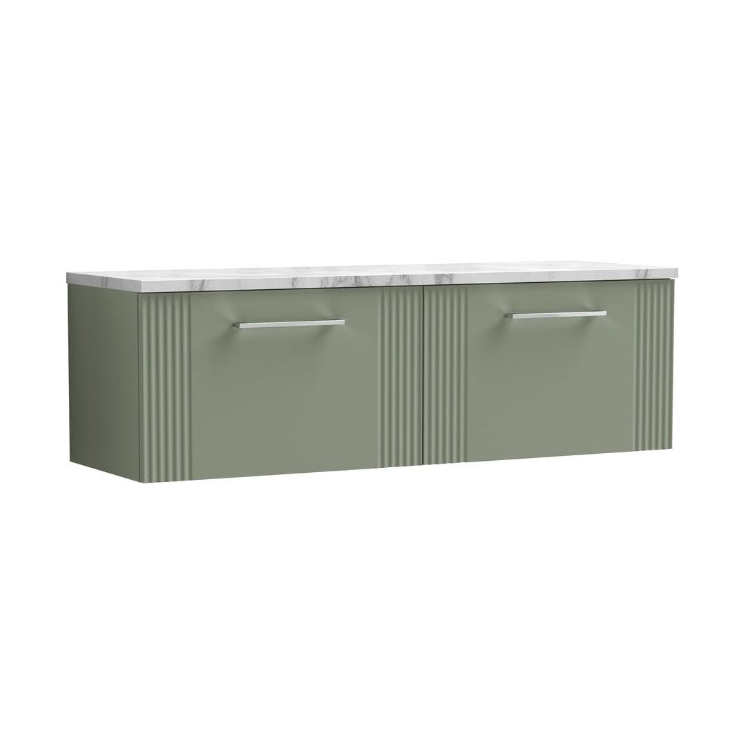 Nuie Deco 1200 Wall Hung 2-drawer Vanity & Laminate Worktop Contemporary Satin Green MFC Painted Gloss 405x1215x455mm - DPF894LCM2 - JJ Building Materials