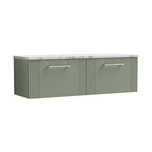 Nuie Deco 1200 Wall Hung 2-drawer Vanity & Laminate Worktop Contemporary Satin Green MFC Painted Gloss 405x1215x455mm - DPF894LCM2 - JJ Building Materials