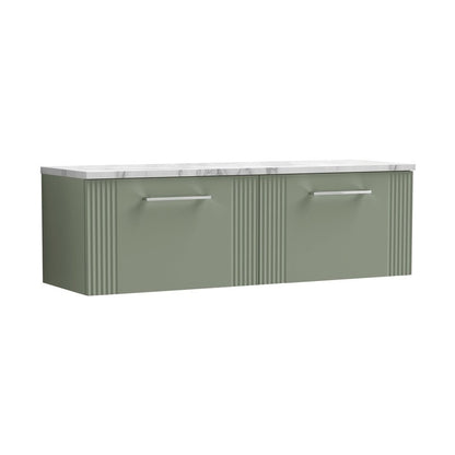 Nuie Deco 1200 Wall Hung 2-drawer Vanity & Laminate Worktop Contemporary Satin Green MFC Painted Gloss 405x1215x455mm - DPF894LCM2 - JJ Building Materials