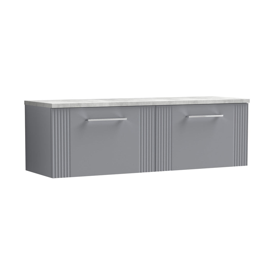 Nuie Deco 1200 Wall Hung 2-drawer Vanity & Laminate Worktop Contemporary Satin Grey MFC Painted Gloss 405x1215x455mm - DPF294LBG2 - JJ Building Materials