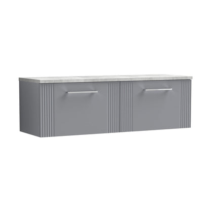 Nuie Deco 1200 Wall Hung 2-drawer Vanity & Laminate Worktop Contemporary Satin Grey MFC Painted Gloss 405x1215x455mm - DPF294LBG2 - JJ Building Materials