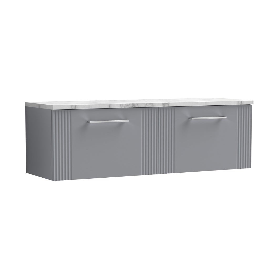 Nuie Deco 1200 Wall Hung 2-drawer Vanity & Laminate Worktop Contemporary Satin Grey MFC Painted Gloss 405x1215x455mm - DPF294LCM2 - JJ Building Materials