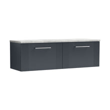 Nuie Deco 1200 Wall Hung 2-drawer Vanity & Laminate Worktop Contemporary Soft Black MFC Painted Gloss 405x1215x455mm - DPF1494LBG2 - JJ Building Materials