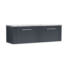 Nuie Deco 1200 Wall Hung 2-drawer Vanity & Laminate Worktop Contemporary Soft Black MFC Painted Gloss 405x1215x455mm - DPF1494LCM2 - JJ Building Materials