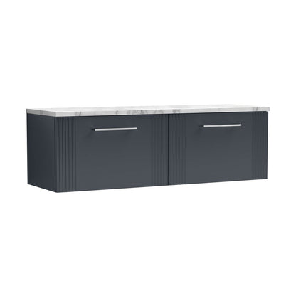 Nuie Deco 1200 Wall Hung 2-drawer Vanity & Laminate Worktop Contemporary Soft Black MFC Painted Gloss 405x1215x455mm - DPF1494LCM2 - JJ Building Materials