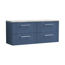 Nuie Deco 1200 Wall Hung 4-drawer Vanity & Laminate Worktop Contemporary Satin Blue MFC Painted Gloss 545x1215x455mm - DPF393LBG2 - JJ Building Materials