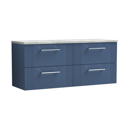 Nuie Deco 1200 Wall Hung 4-drawer Vanity & Laminate Worktop Contemporary Satin Blue MFC Painted Gloss 545x1215x455mm - DPF393LBG2 - JJ Building Materials