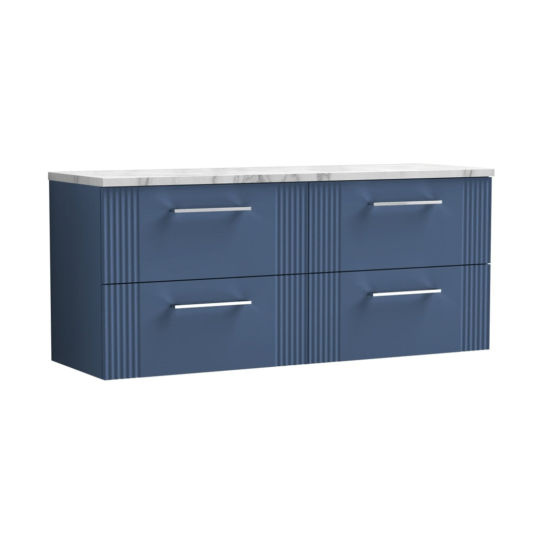 Nuie Deco 1200 Wall Hung 4-drawer Vanity & Laminate Worktop Contemporary Satin Blue MFC Painted Gloss 545x1215x455mm - DPF393LCM2 - JJ Building Materials