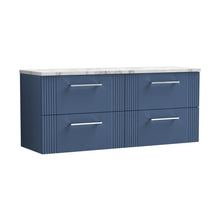 Nuie Deco 1200 Wall Hung 4-drawer Vanity & Laminate Worktop Contemporary Satin Blue MFC Painted Gloss 545x1215x455mm - DPF393LCM2 - JJ Building Materials