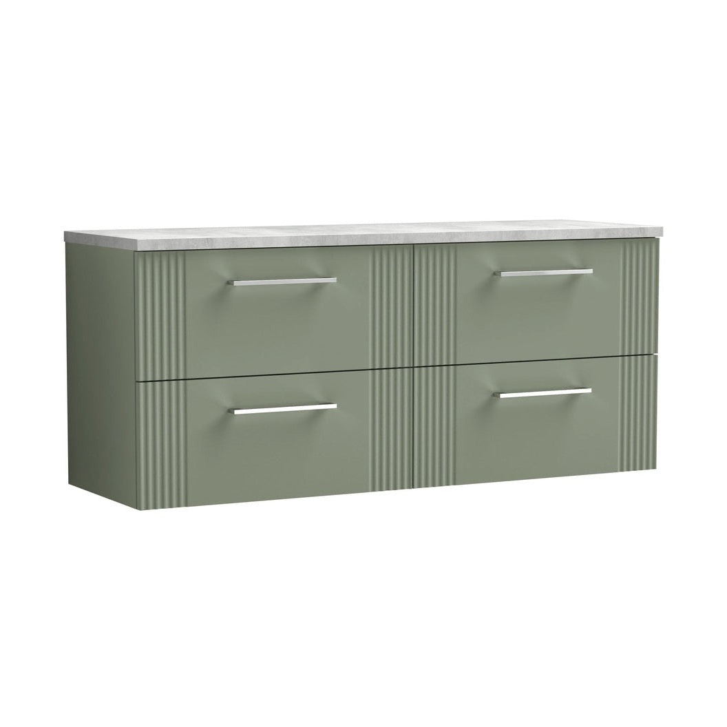 Nuie Deco 1200 Wall Hung 4-drawer Vanity & Laminate Worktop Contemporary Satin Green MFC Painted Gloss 545x1215x455mm - DPF893LBG2 - JJ Building Materials