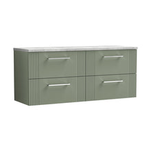 Nuie Deco 1200 Wall Hung 4-drawer Vanity & Laminate Worktop Contemporary Satin Green MFC Painted Gloss 545x1215x455mm - DPF893LBG2 - JJ Building Materials