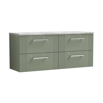 Nuie Deco 1200 Wall Hung 4-drawer Vanity & Laminate Worktop Contemporary Satin Green MFC Painted Gloss 545x1215x455mm - DPF893LBG2 - JJ Building Materials