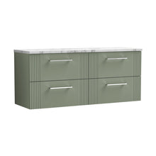 Nuie Deco 1200 Wall Hung 4-drawer Vanity & Laminate Worktop Contemporary Satin Green MFC Painted Gloss 545x1215x455mm - DPF893LCM2 - JJ Building Materials