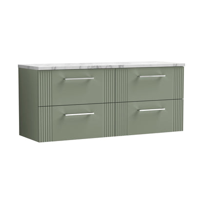 Nuie Deco 1200 Wall Hung 4-drawer Vanity & Laminate Worktop Contemporary Satin Green MFC Painted Gloss 545x1215x455mm - DPF893LCM2 - JJ Building Materials