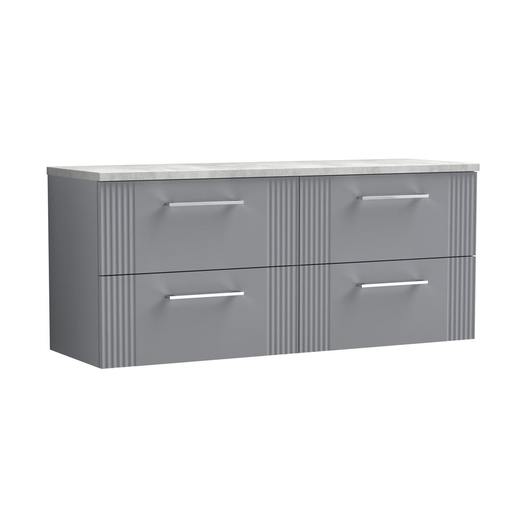 Nuie Deco 1200 Wall Hung 4-drawer Vanity & Laminate Worktop Contemporary Satin Grey MFC Painted Gloss 545x1215x455mm - DPF293LBG2 - JJ Building Materials