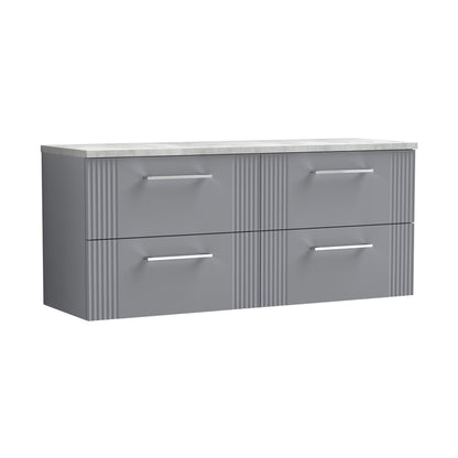 Nuie Deco 1200 Wall Hung 4-drawer Vanity & Laminate Worktop Contemporary Satin Grey MFC Painted Gloss 545x1215x455mm - DPF293LBG2 - JJ Building Materials