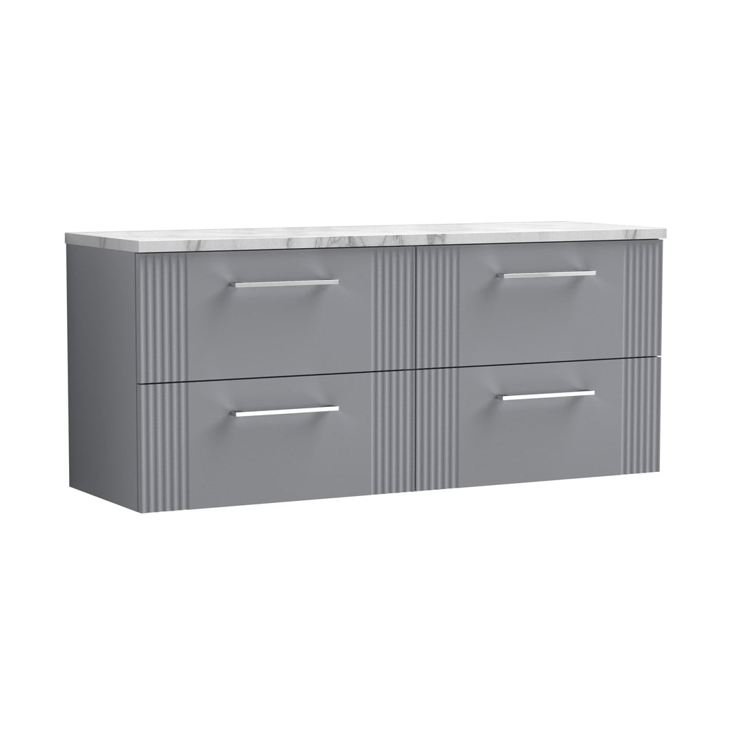 Nuie Deco 1200 Wall Hung 4-drawer Vanity & Laminate Worktop Contemporary Satin Grey MFC Painted Gloss 545x1215x455mm - DPF293LCM2 - JJ Building Materials