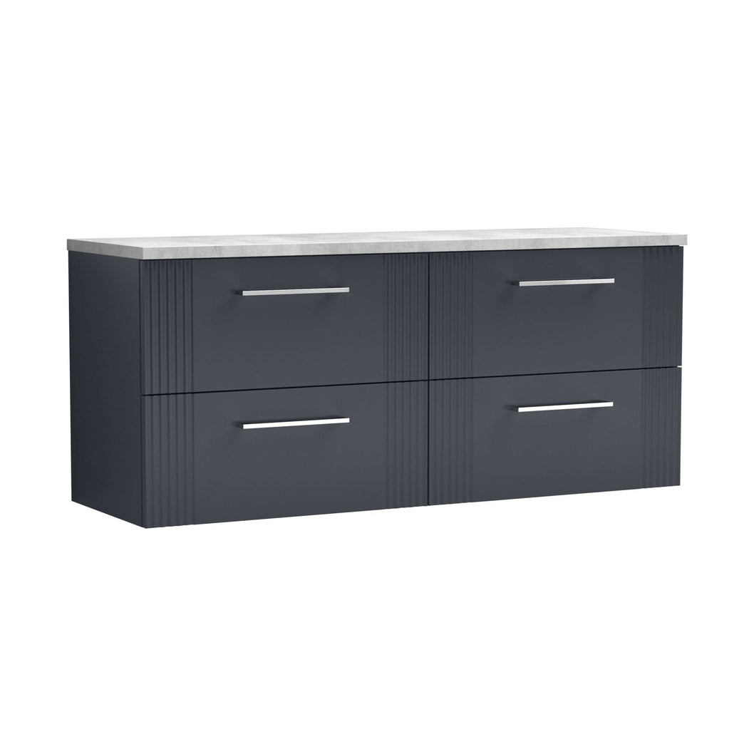 Nuie Deco 1200 Wall Hung 4-drawer Vanity & Laminate Worktop Contemporary Soft Black MFC Painted Gloss 545x1215x455mm - DPF1493LBG2 - JJ Building Materials
