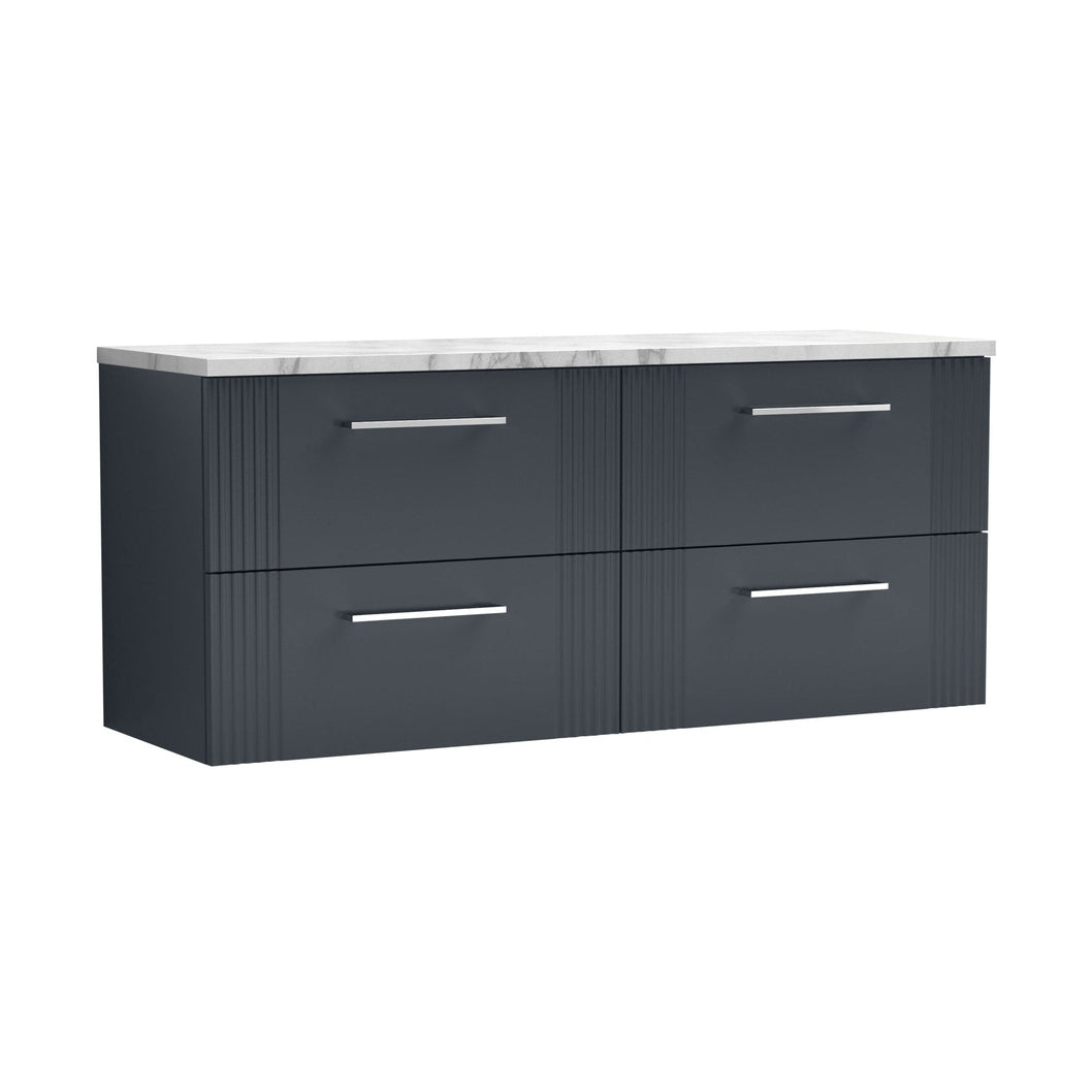Nuie Deco 1200 Wall Hung 4-drawer Vanity & Laminate Worktop Contemporary Soft Black MFC Painted Gloss 545x1215x455mm - DPF1493LCM2 - JJ Building Materials