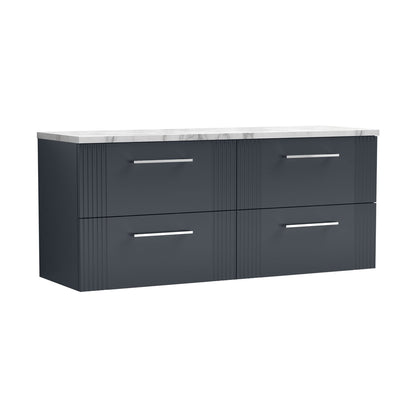 Nuie Deco 1200 Wall Hung 4-drawer Vanity & Laminate Worktop Contemporary Soft Black MFC Painted Gloss 545x1215x455mm - DPF1493LCM2 - JJ Building Materials