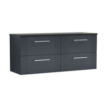 Nuie Deco 1200 Wall Hung 4-drawer Vanity & Laminate Worktop Contemporary Soft Black MFC Painted Gloss 545x1215x455mm - DPF1493LSB2 - JJ Building Materials