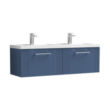 Nuie Deco 1200mm Wall Hung 2 Drawer Vanity & Double Basin Contemporary Satin Blue MFC Painted Gloss 399x1205x390mm - DPF394C - JJ Building Materials