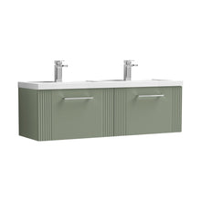 Nuie Deco 1200mm Wall Hung 2 Drawer Vanity & Double Basin Contemporary Satin Green MFC Painted Gloss 399x1205x390mm - DPF894C - JJ Building Materials