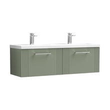Nuie Deco 1200mm Wall Hung 2 Drawer Vanity & Double Basin Contemporary Satin Green MFC Painted Gloss 399x1205x390mm - DPF894F - JJ Building Materials