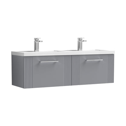 Nuie Deco 1200mm Wall Hung 2 Drawer Vanity & Double Basin Contemporary Satin Grey MFC Painted Gloss 399x1205x390mm - DPF294C - JJ Building Materials