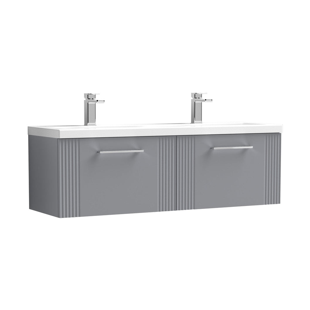 Nuie Deco 1200mm Wall Hung 2 Drawer Vanity & Double Basin Contemporary Satin Grey MFC Painted Gloss 399x1205x390mm - DPF294F - JJ Building Materials