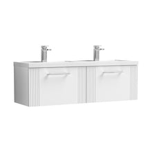 Nuie Deco 1200mm Wall Hung 2 Drawer Vanity & Double Basin Contemporary Satin White MFC Painted Gloss 399x1205x390mm - DPF194C - JJ Building Materials
