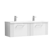 Nuie Deco 1200mm Wall Hung 2 Drawer Vanity & Double Basin Contemporary Satin White MFC Painted Gloss 399x1205x390mm - DPF194F - JJ Building Materials