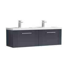 Nuie Deco 1200mm Wall Hung 2 Drawer Vanity & Double Basin Contemporary Soft Black MFC Painted Gloss 399x1205x390mm - DPF1494C - JJ Building Materials