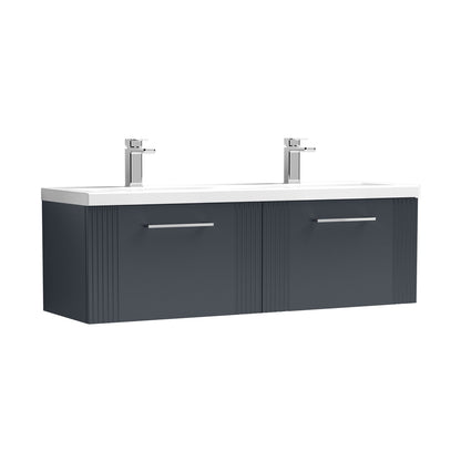 Nuie Deco 1200mm Wall Hung 2 Drawer Vanity & Double Basin Contemporary Soft Black MFC Painted Gloss 399x1205x390mm - DPF1494F - JJ Building Materials